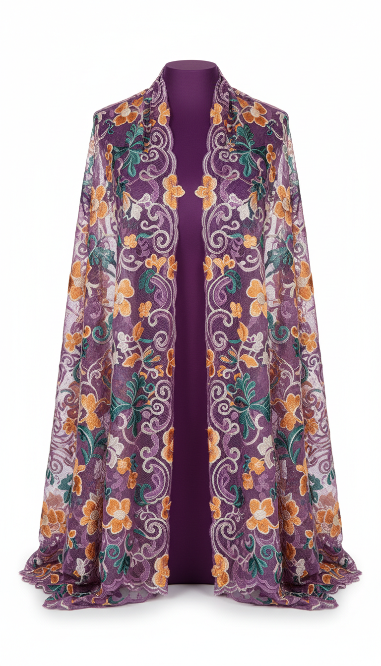 Majestic Purple Floral Lace Wrap