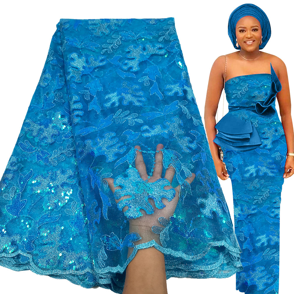 Bestway French Tulle Lace Fabric 5 Yards Nigerian Party Sequin Embroidery African Lace Fabric
