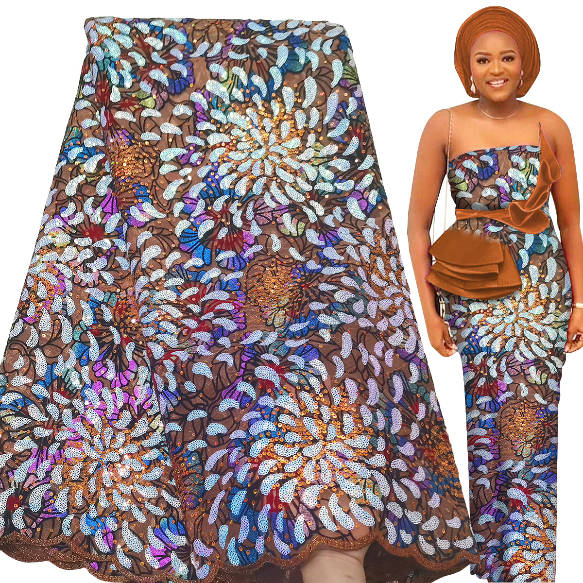 Bestway African Sequence Lace Fabric 5 Yards For Aso Ebi