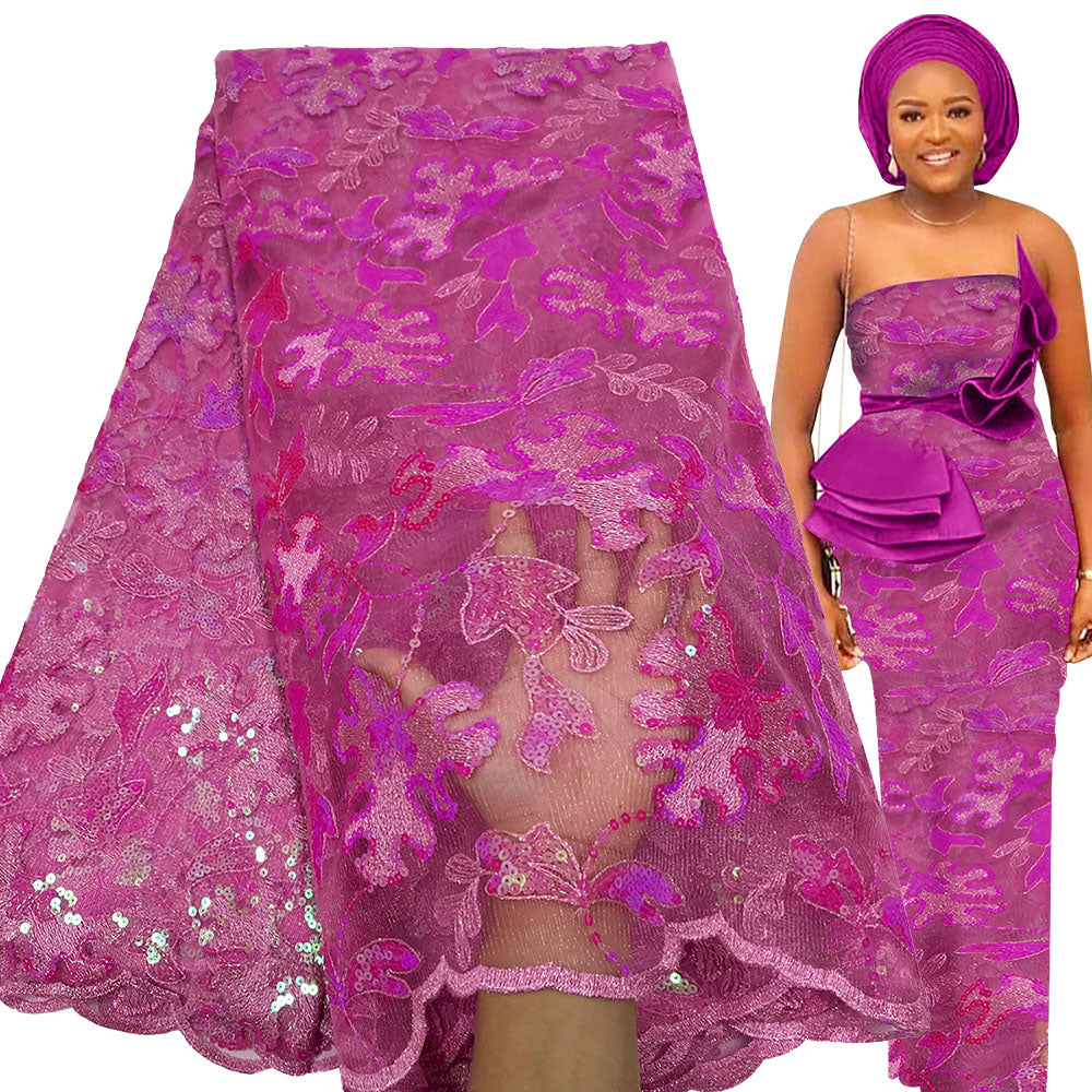 Bestway French Tulle Lace Fabric 5 Yards Nigerian Party Sequin Embroidery African Lace Fabric