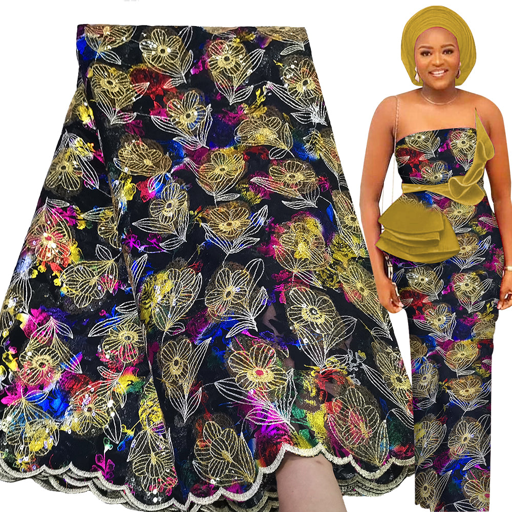 Bestway Fashion African Lace Fabric 5 Yards 2023 High Quality Sequin Embroidery French Tulle Material