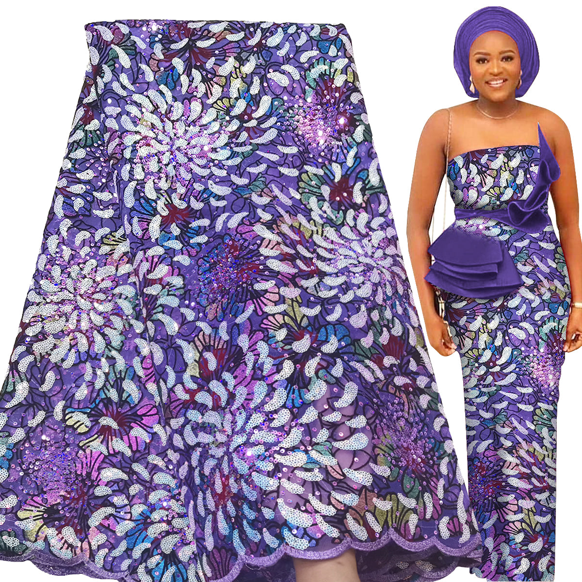 Bestway African Sequence Lace Fabric 5 Yards For Aso Ebi