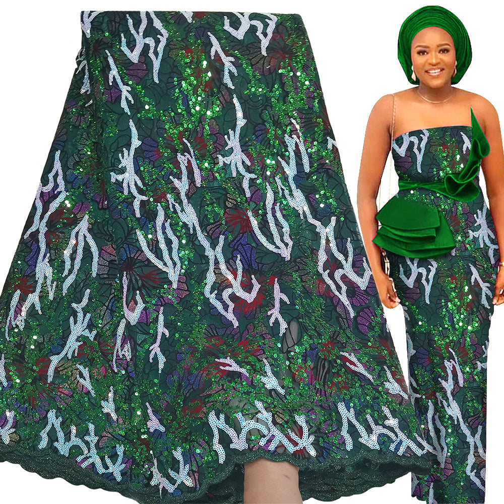 Bestway French Tulle Lace Fabric 5 Yards Nigerian Sequin Embroidery African Wedding Asoebi Material