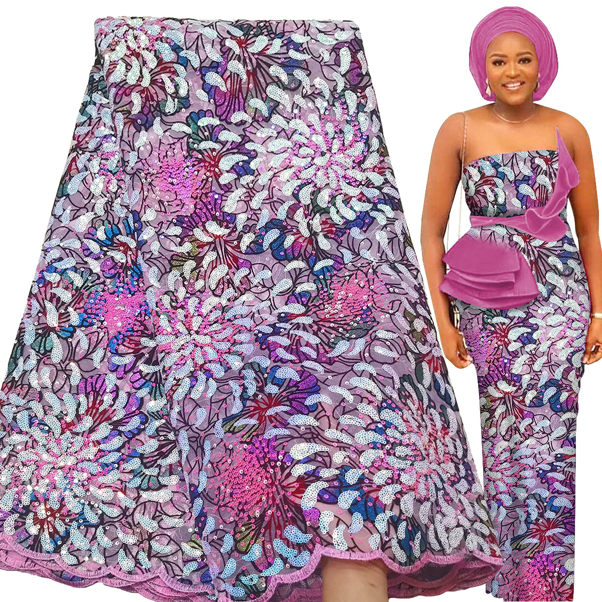 Bestway African Sequence Lace Fabric 5 Yards For Aso Ebi