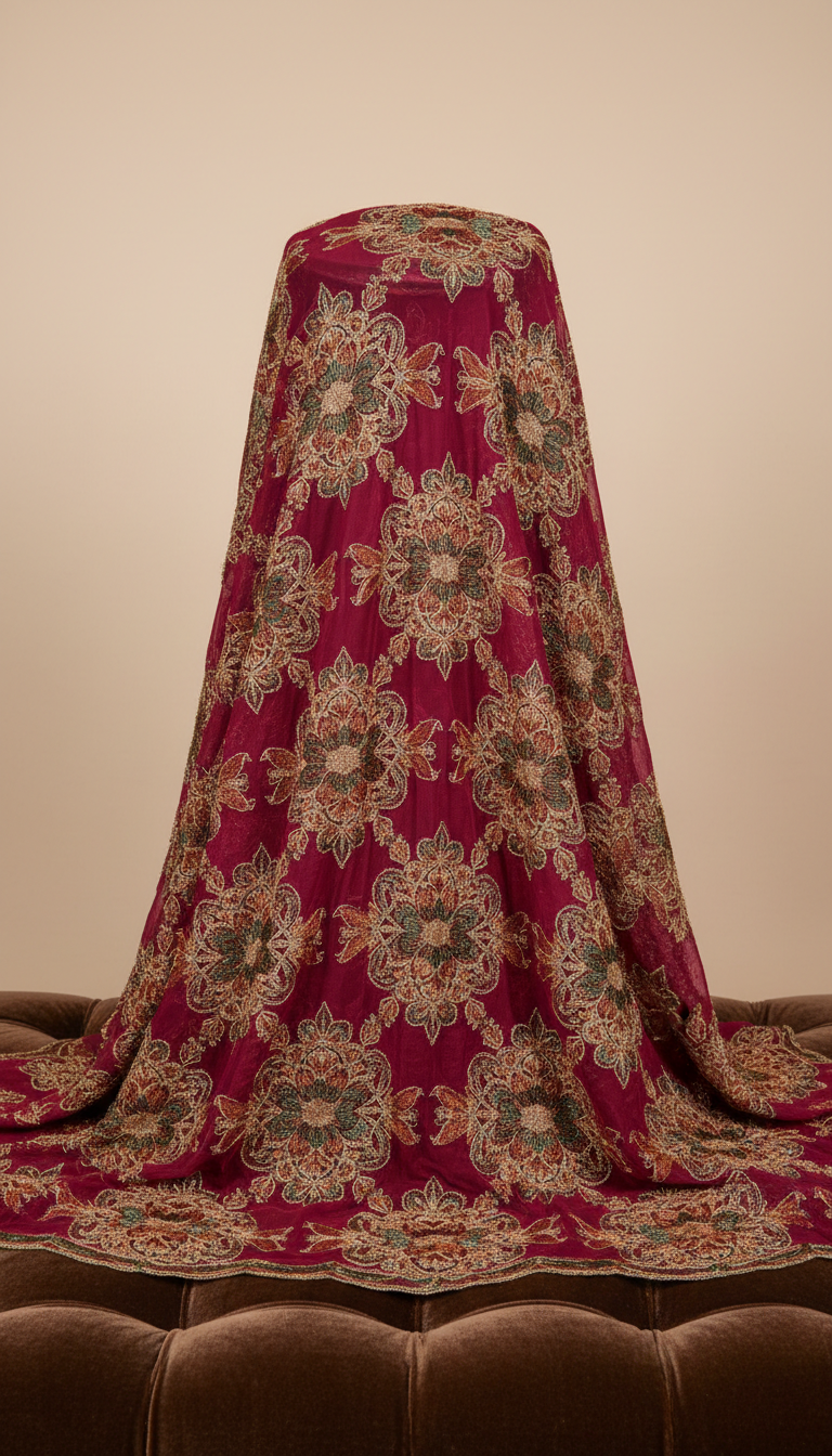 Royal Magenta Embroidered Lace Fabric