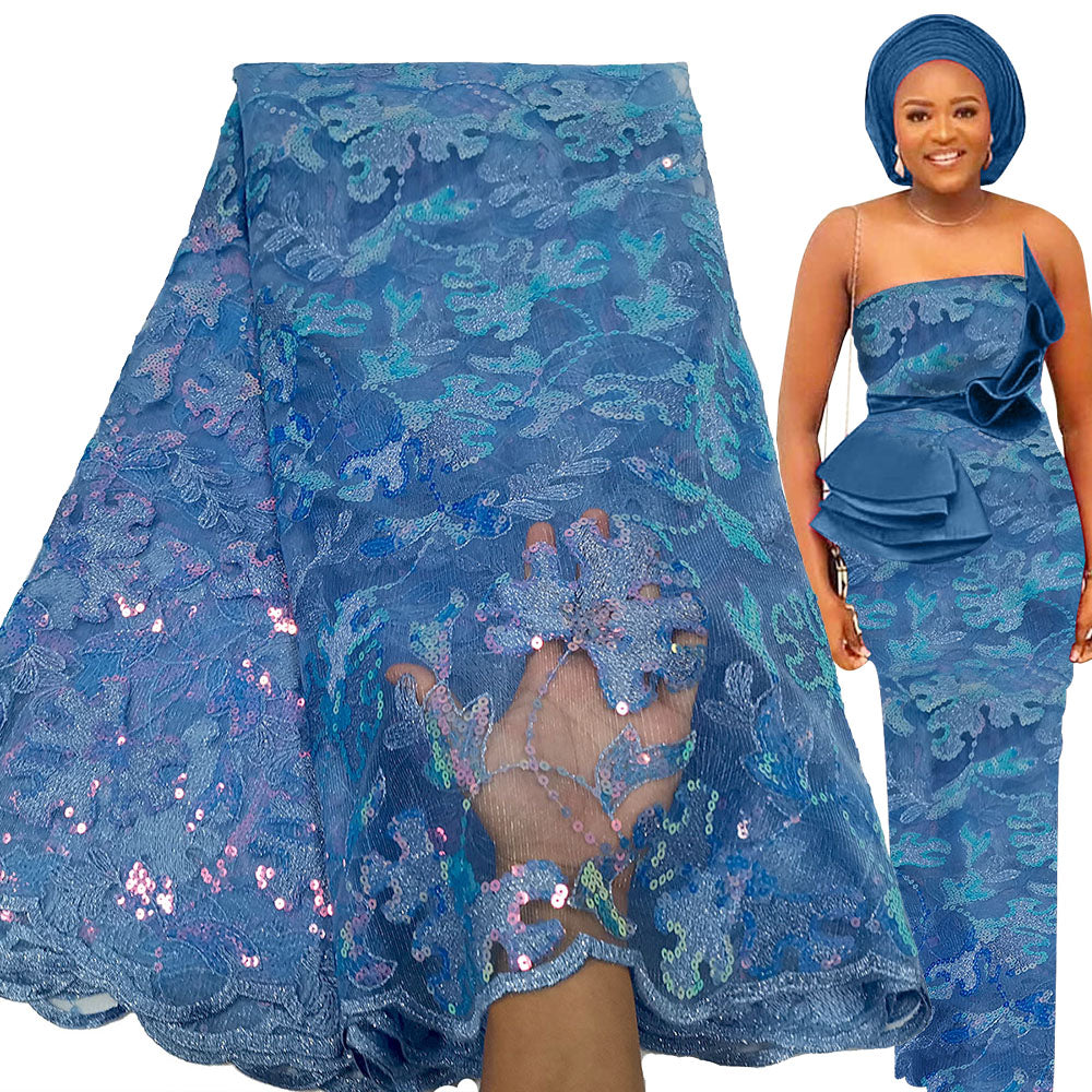 Bestway French Tulle Lace Fabric 5 Yards Nigerian Party Sequin Embroidery African Lace Fabric