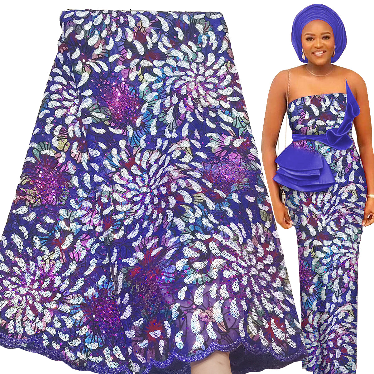 Bestway African Sequence Lace Fabric 5 Yards For Aso Ebi