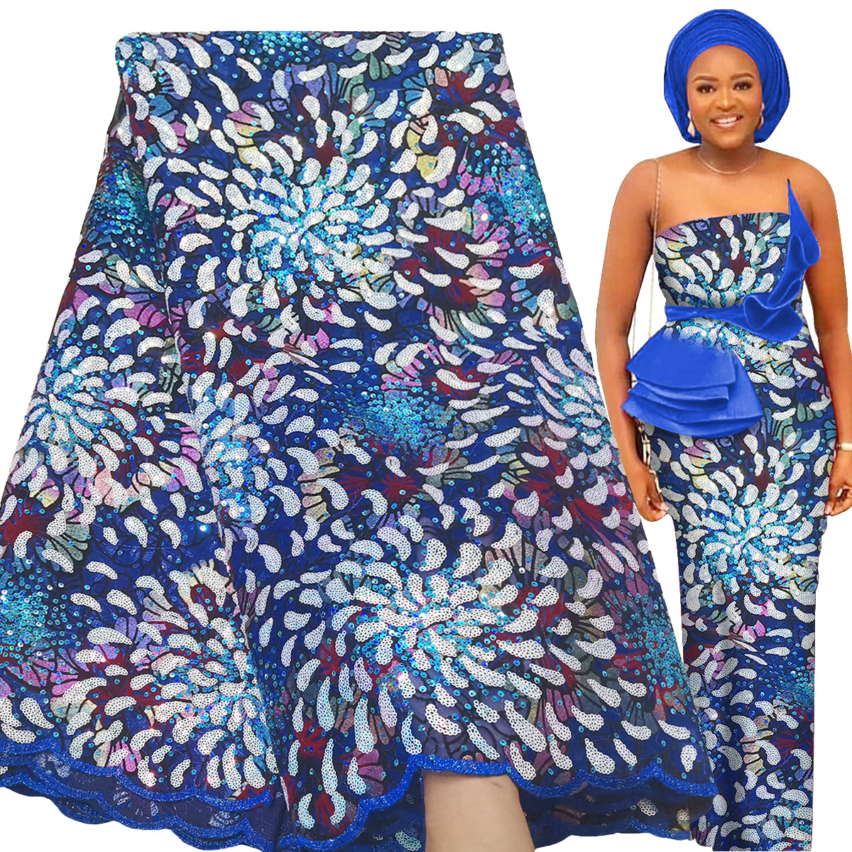 Bestway African Sequence Lace Fabric 5 Yards For Aso Ebi