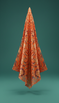 Vivid tangerine metallic-embroidered lace fabric