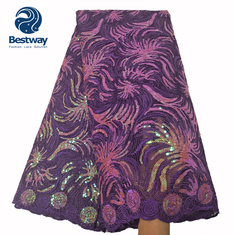 Bestway African Lace Fabric 5  Yards  Sequins Aso Ebi French Lace (FL0612)