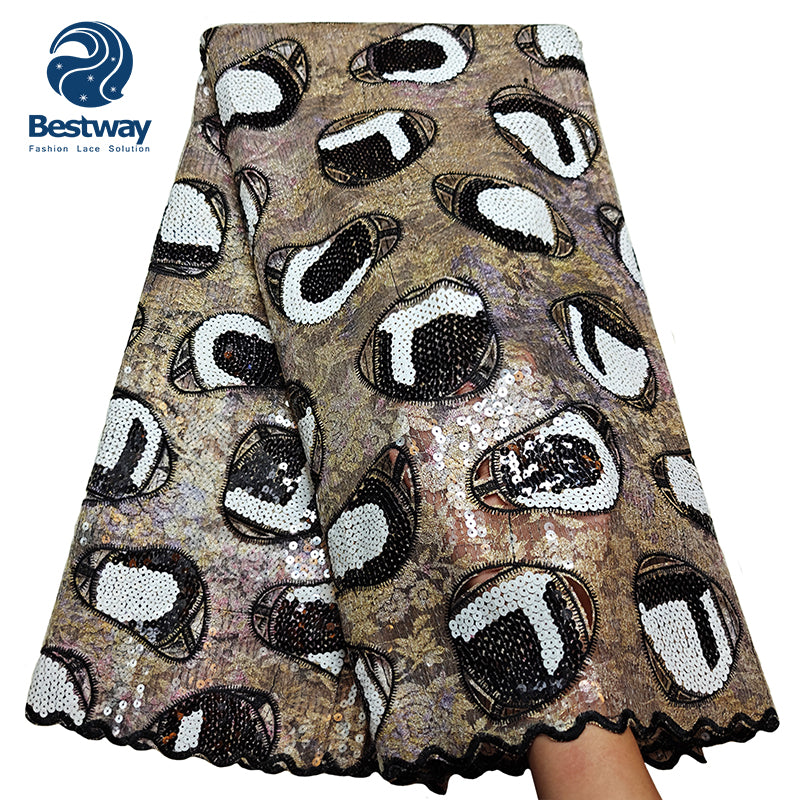 Bestway African Hand Cut Sequence Chantilly Lace Fabric 5 Yards For Aso Ebi FL0902