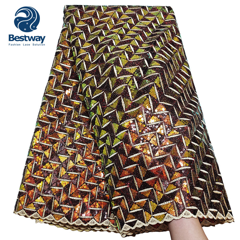 Bestway African Aso Ebi  Bridal Sequence Double Net Lace Fabric 5 Yards FL0903