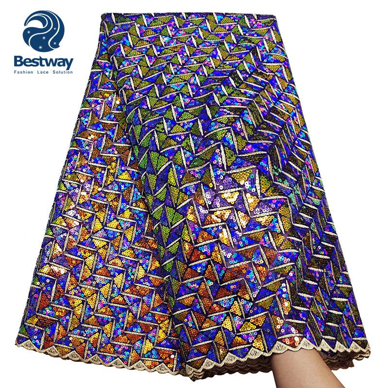 Bestway African Aso Ebi  Bridal Sequence Double Net Lace Fabric 5 Yards FL0903