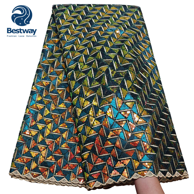 Bestway African Aso Ebi  Bridal Sequence Double Net Lace Fabric 5 Yards FL0903