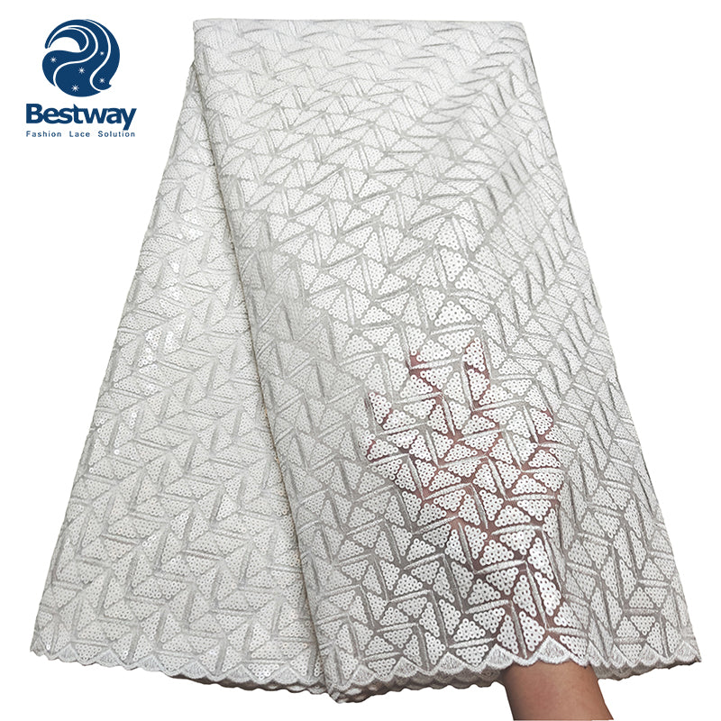 Bestway African Aso Ebi  Bridal Sequence Double Net Lace Fabric 5 Yards FL0903