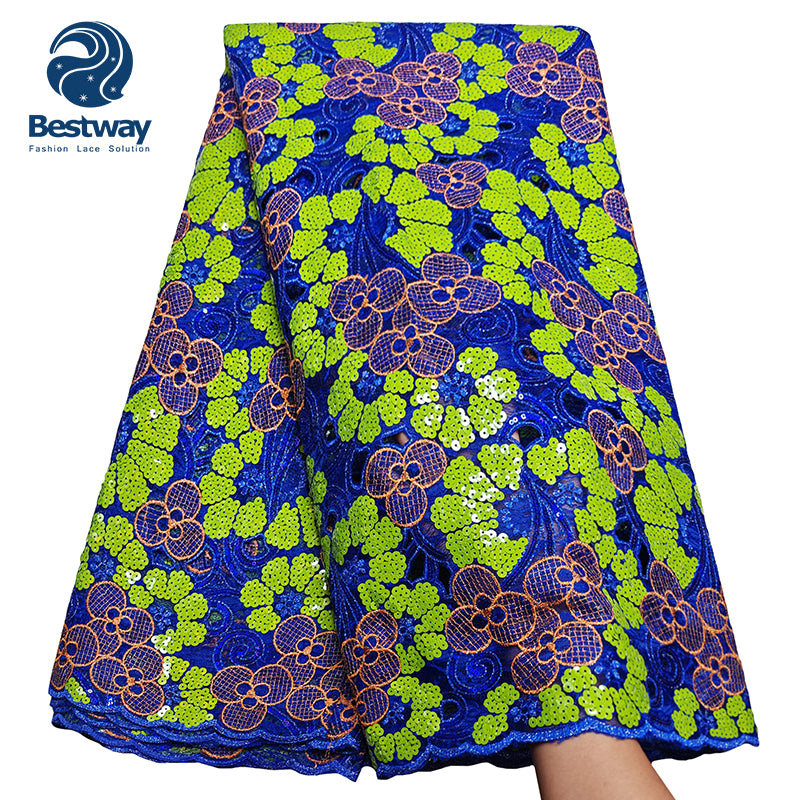 Bestway African Aso Ebi Bridal Sequence Hand Cut Chantilly Lace Fabric 5 Yards FL0912