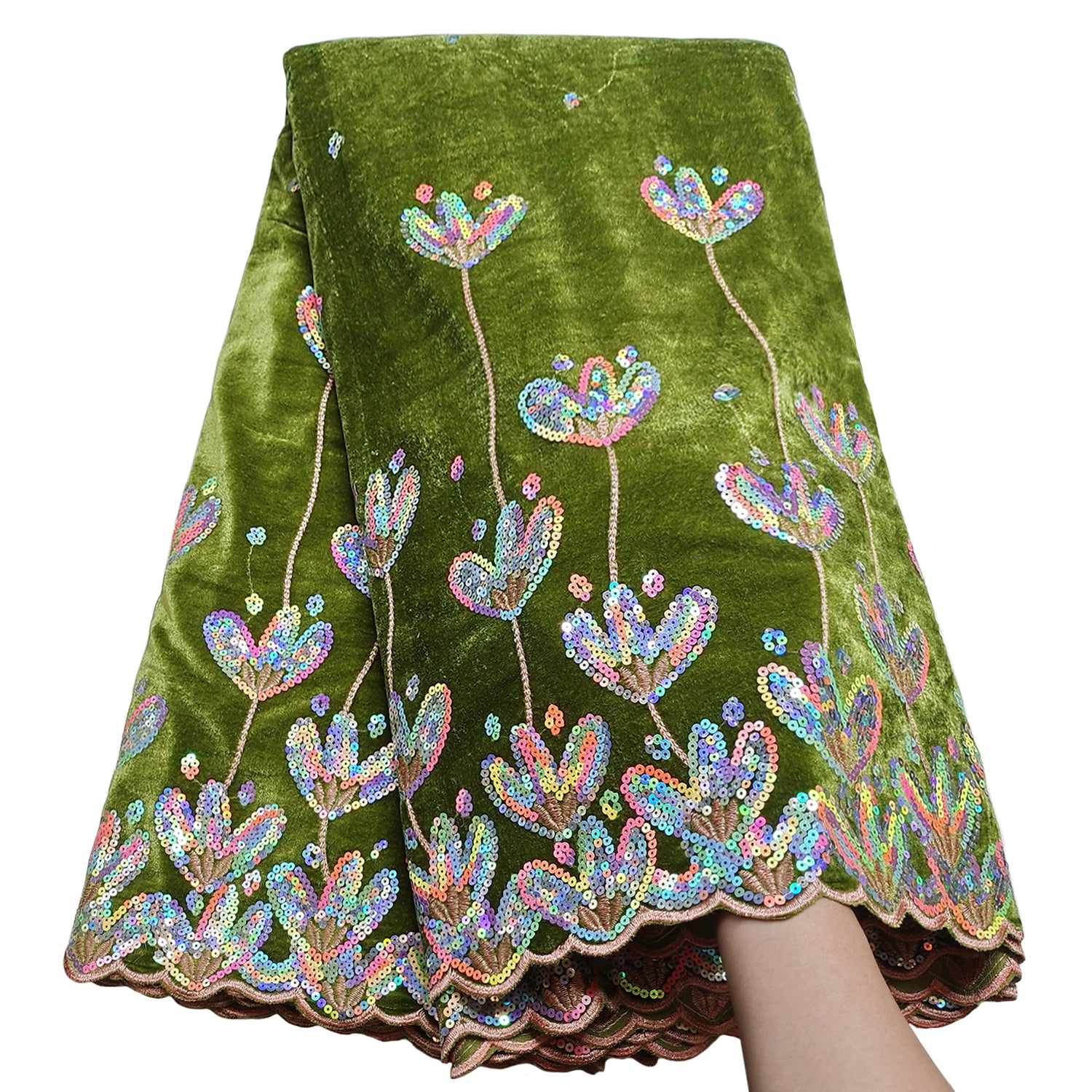 Elegant Sequins Embroidery African Velvet Lace Fabric 5 Yards (VL0041)