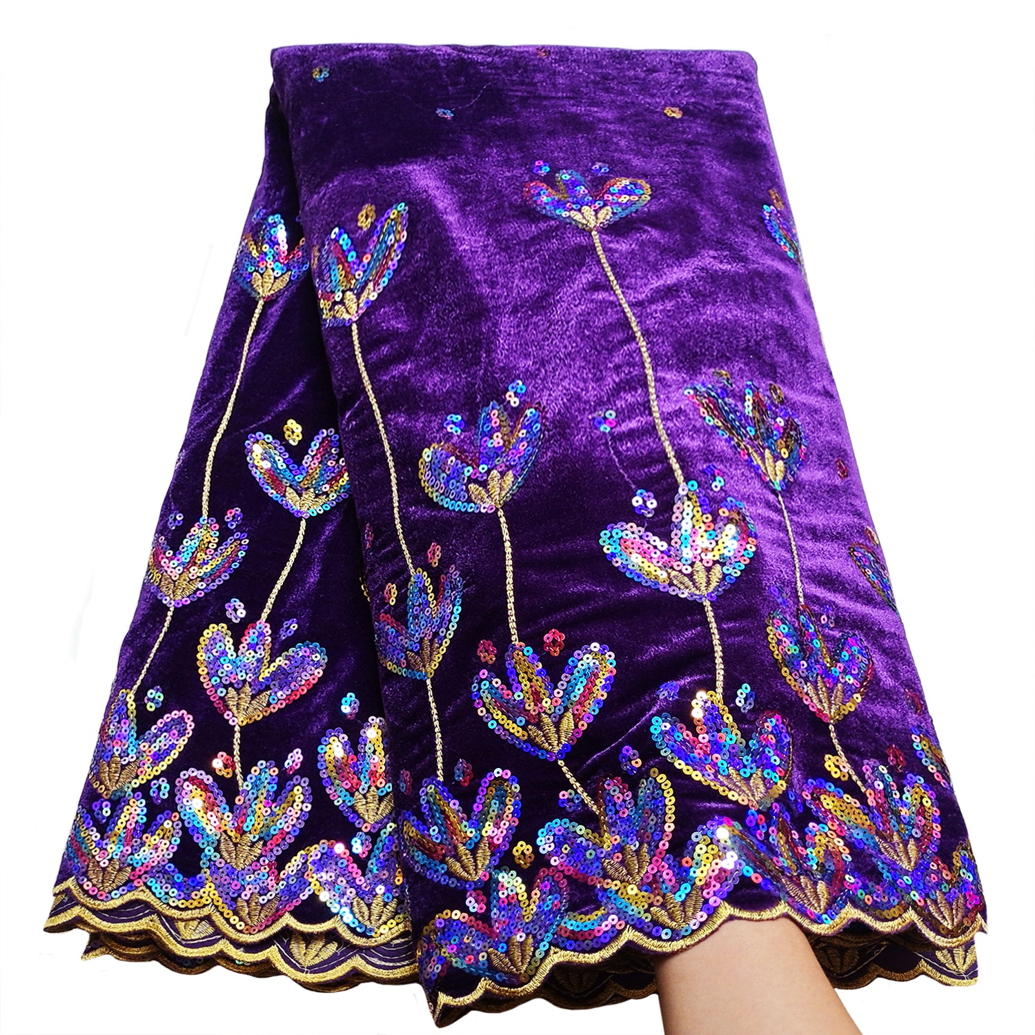 Elegant Sequins Embroidery African Velvet Lace Fabric 5 Yards (VL0041)