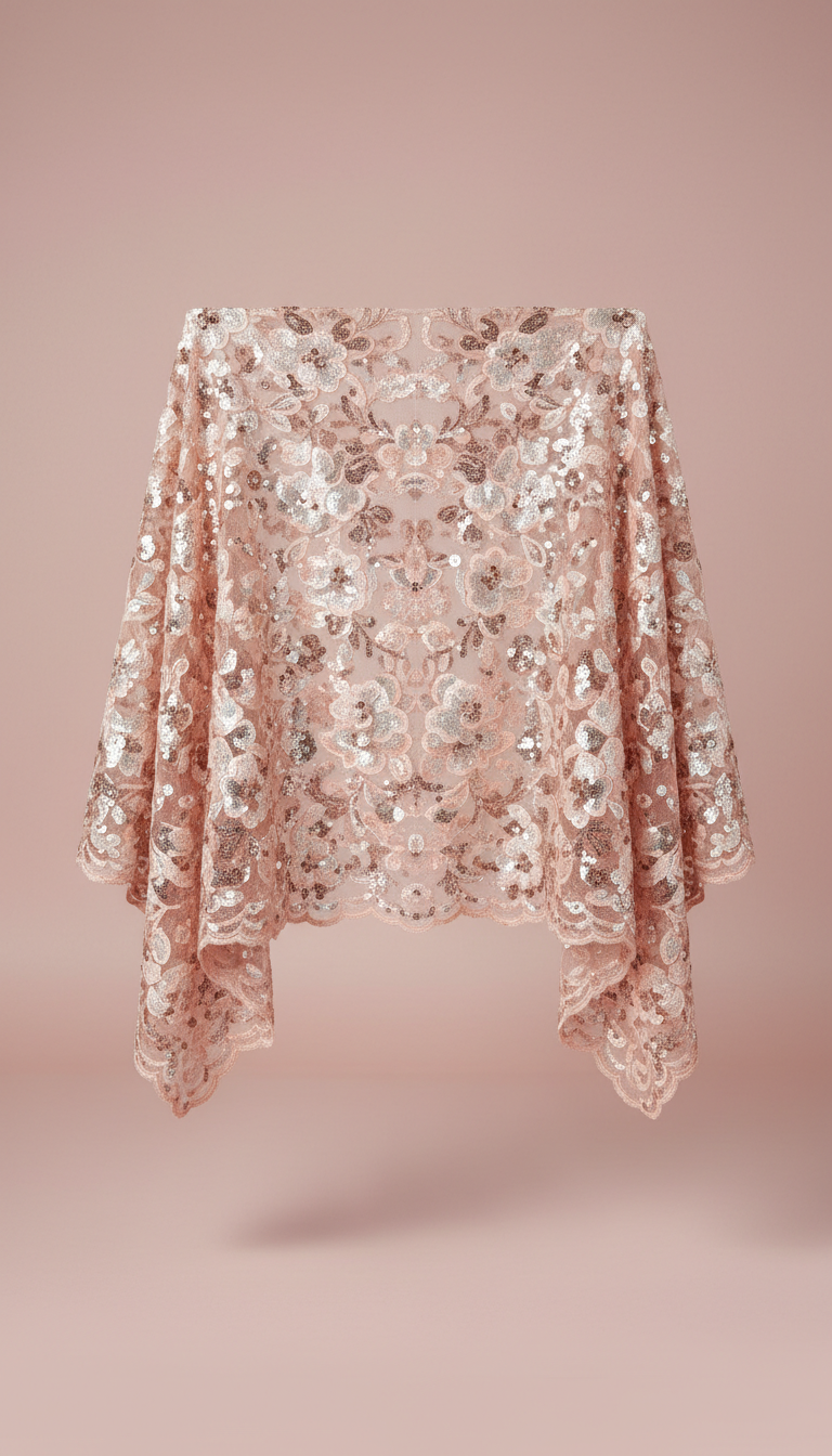 Blush Peach Sequin Beaded Lace Wrap