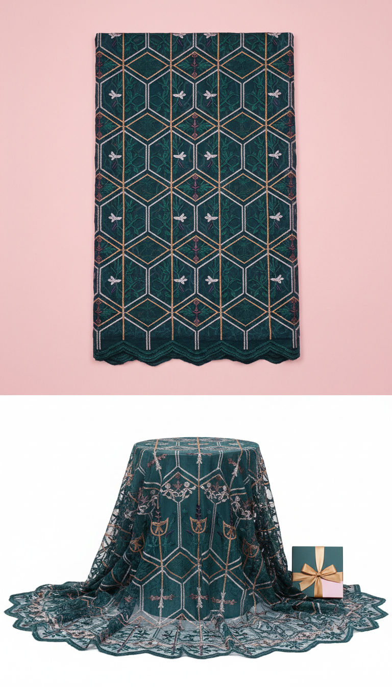 Deep Teal Geometric Lace Yardage