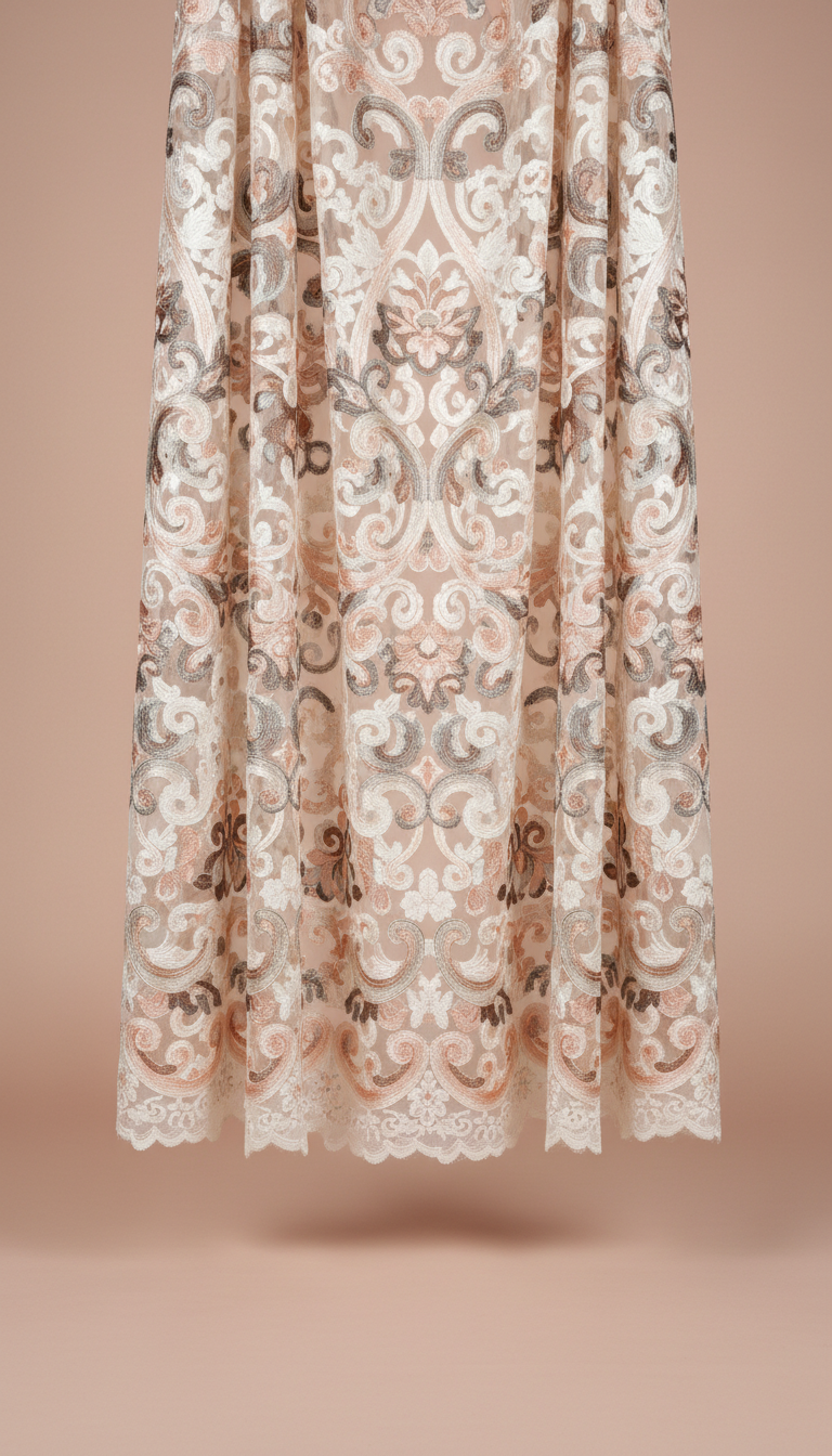 Ivory Silk Embroidered Lace Fabric