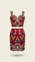 Ceremonial Crimson Embroidered Lace Set