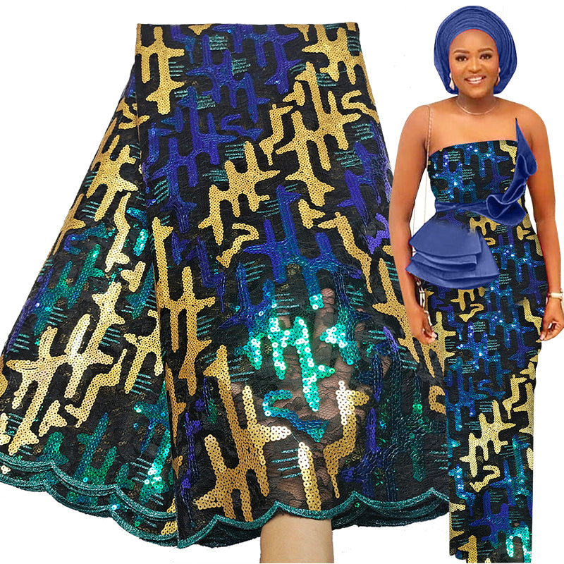 High quality colorful dress fabric sequins lace fabric for women
