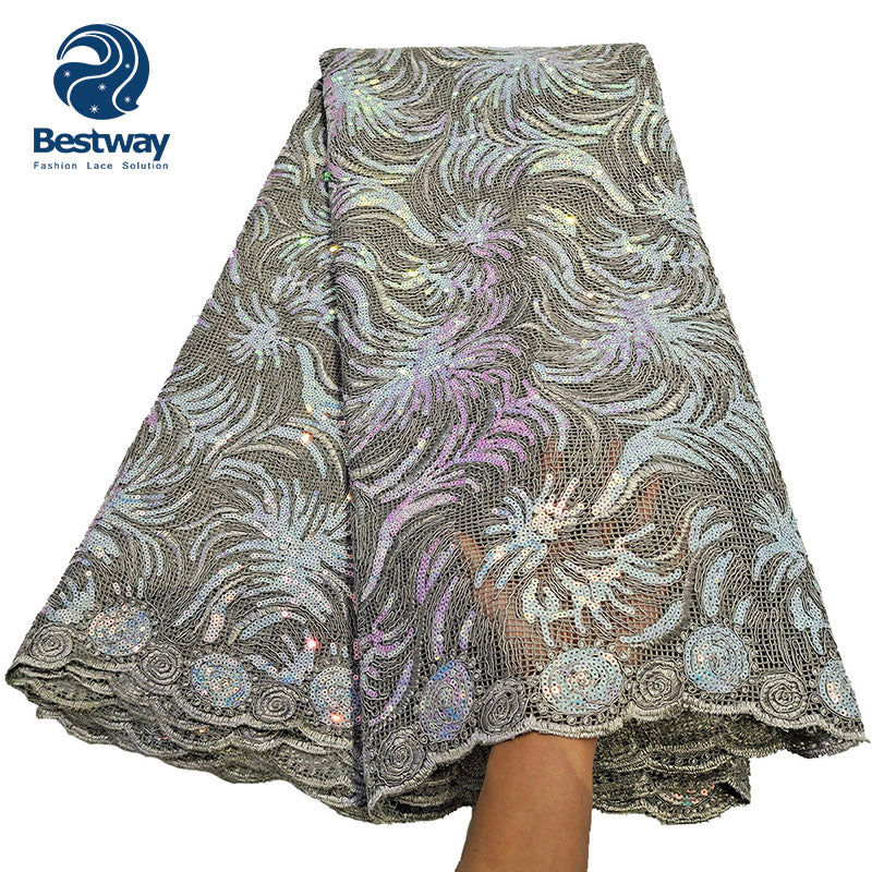 Bestway African Lace Fabric 5  Yards  Sequins Aso Ebi French Lace (FL0612)