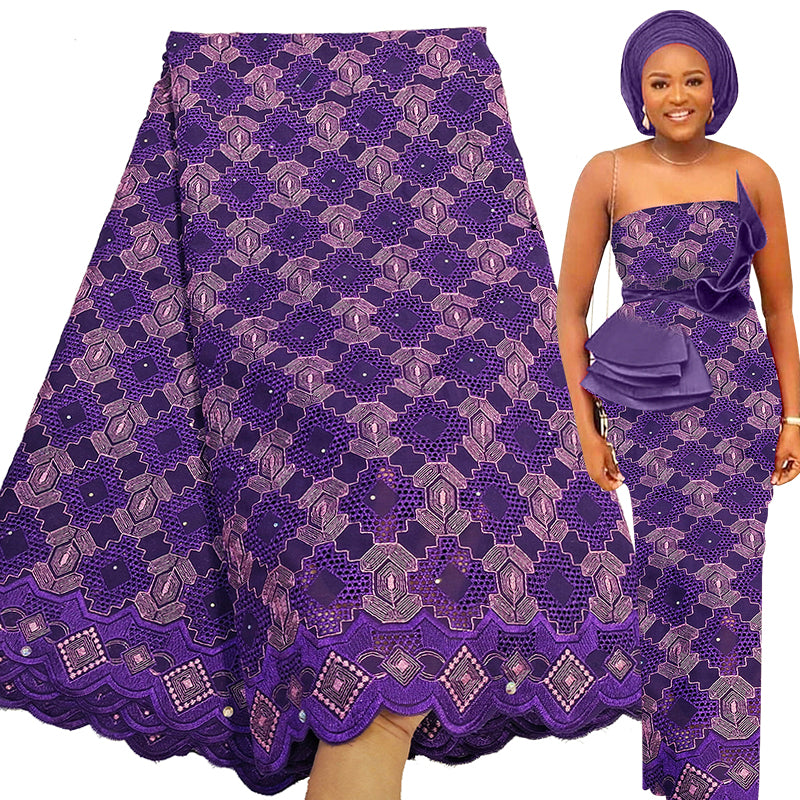 African Swiss Voile Lace Fabric 5 Yards with Million Stones