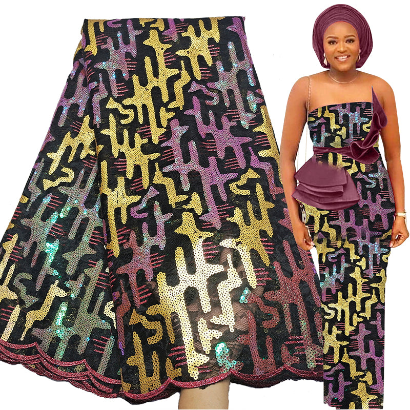 High quality colorful dress fabric sequins lace fabric for women