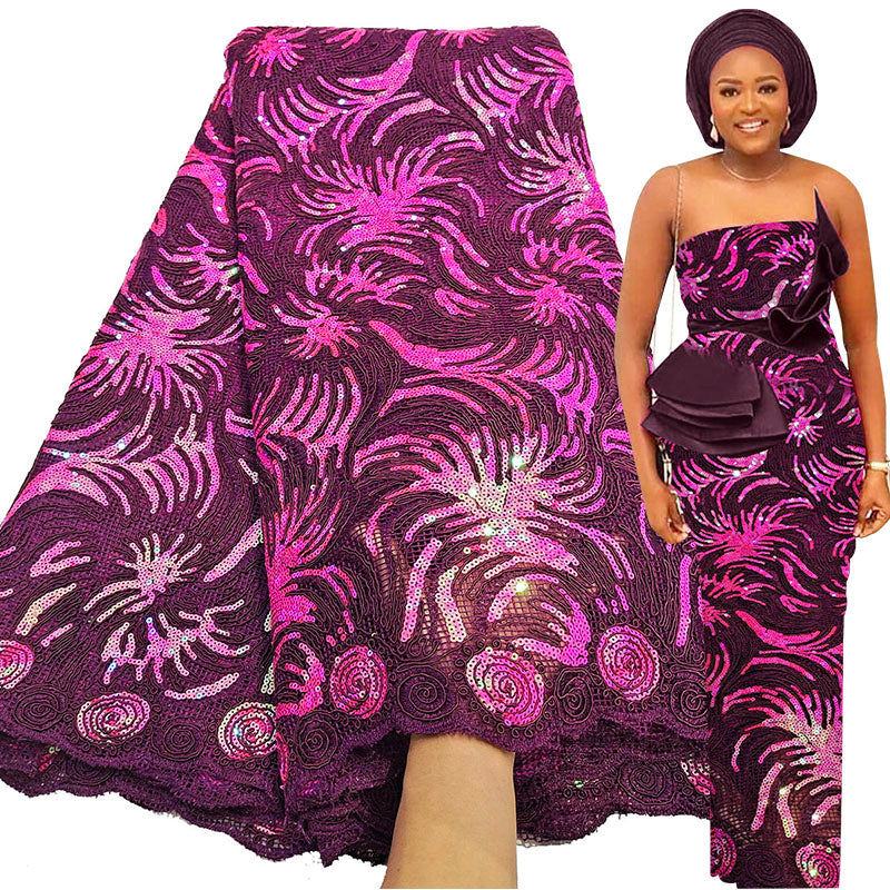 Bestway African Lace Fabric 5  Yards  Sequins Aso Ebi French Lace (FL0612)