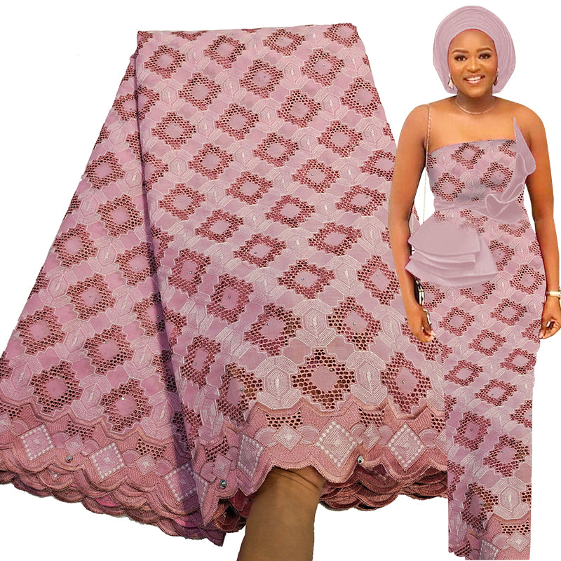African Swiss Voile Lace Fabric 5 Yards with Million Stones