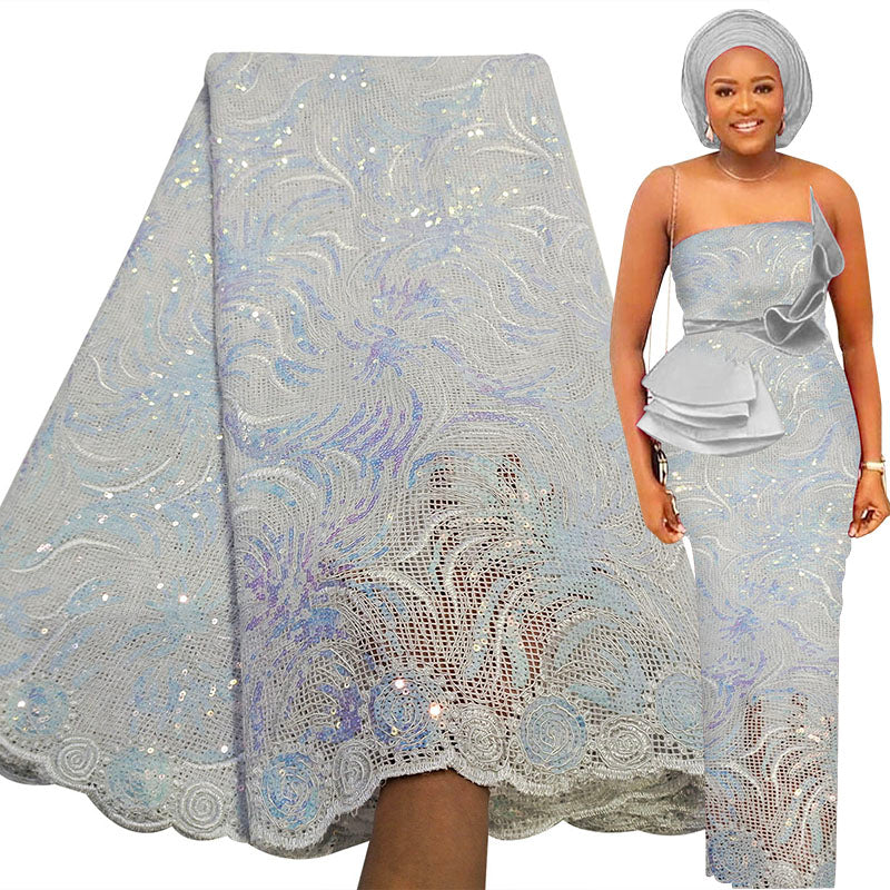 Bestway African Lace Fabric 5  Yards  Sequins Aso Ebi French Lace (FL0612)