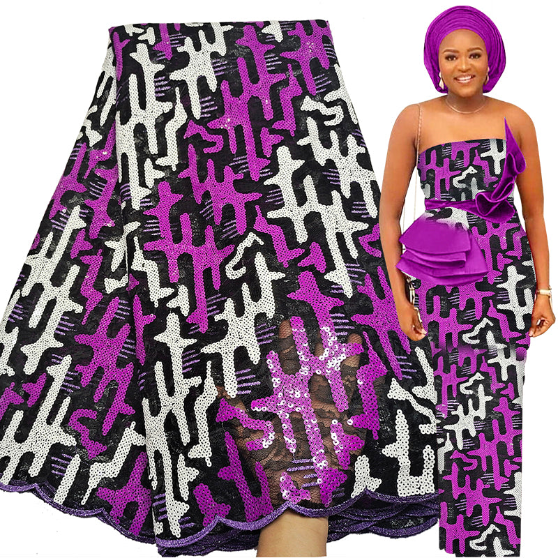 High quality colorful dress fabric sequins lace fabric for women