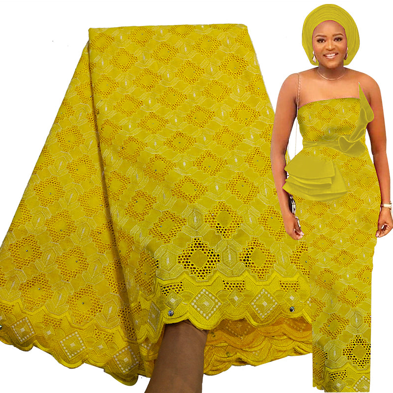 African Swiss Voile Lace Fabric 5 Yards with Million Stones