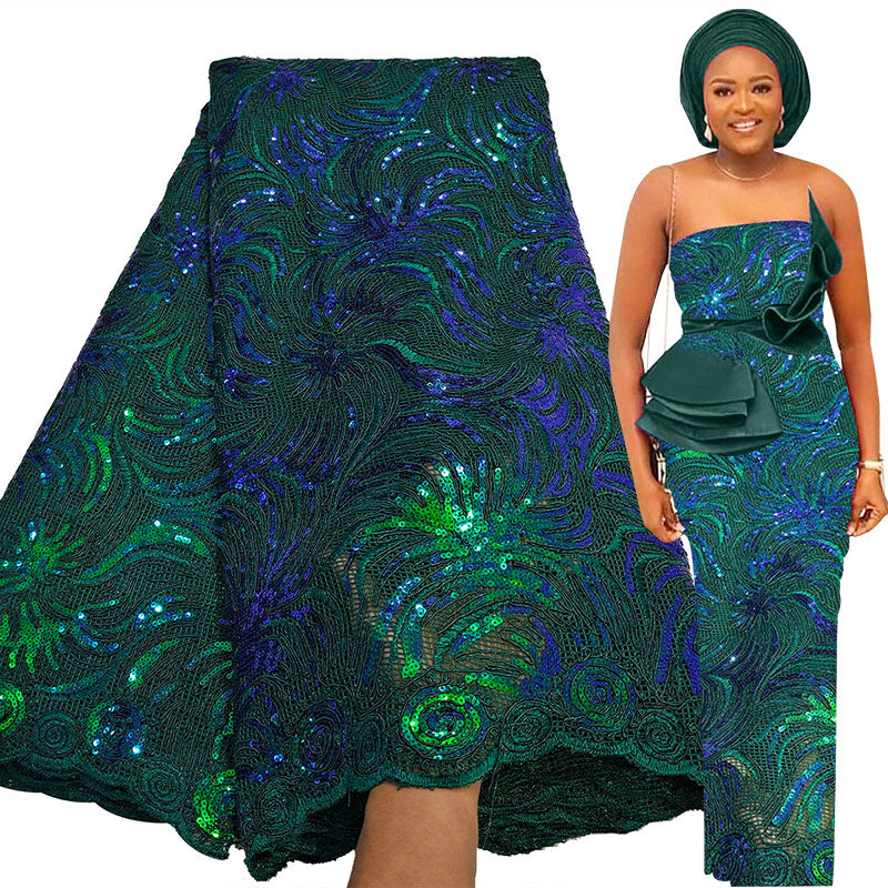 Bestway African Lace Fabric 5  Yards  Sequins Aso Ebi French Lace (FL0612)