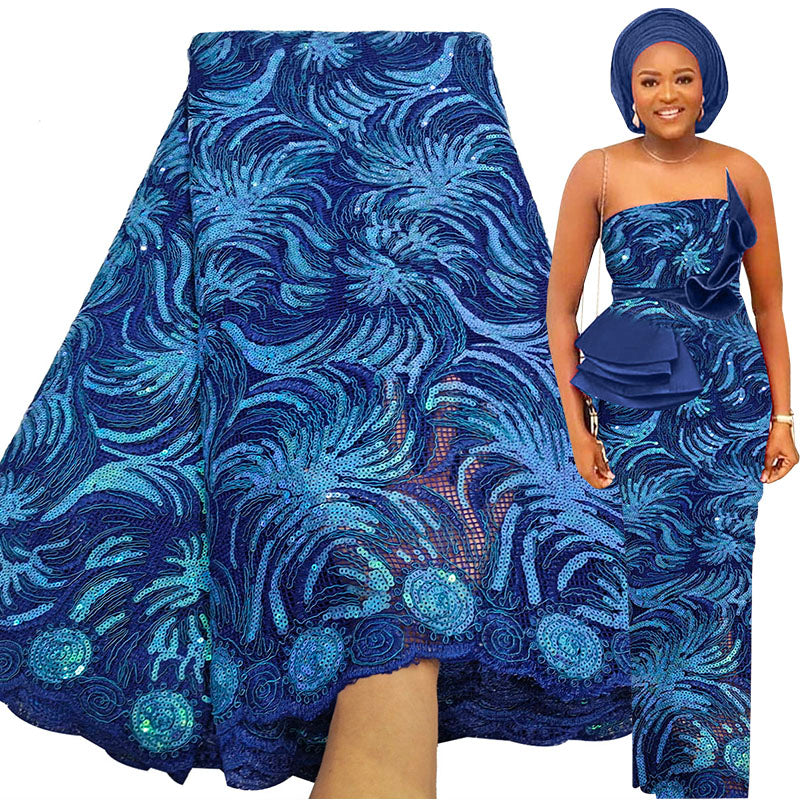 Bestway African Lace Fabric 5  Yards  Sequins Aso Ebi French Lace (FL0612)