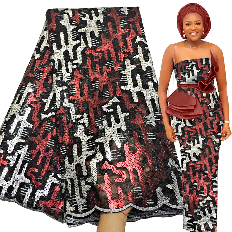 High quality colorful dress fabric sequins lace fabric for women