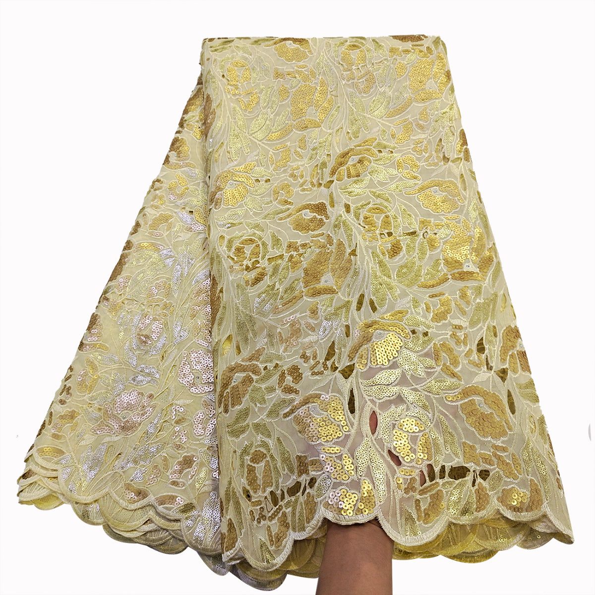 Handcut Organza Sequins Lace Fabric (FL0597)