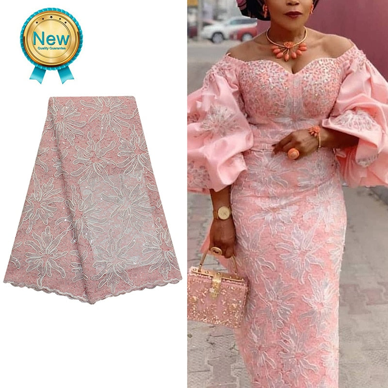 Raschel Net Sequin Embroidery Corded Lace Fabric
