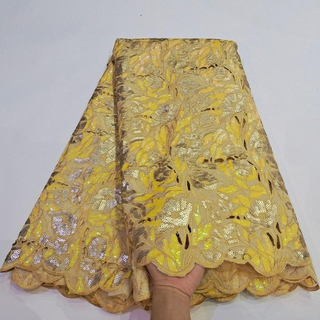 Handcut Organza Sequins Lace Fabric (FL0597)