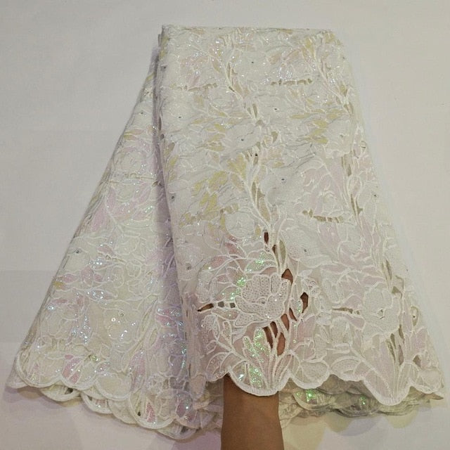 Handcut Organza Sequins Lace Fabric (FL0597)