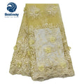 Elegant French Net Embroidered 3D Applique Lace Fabric with Beads and Rhinestones