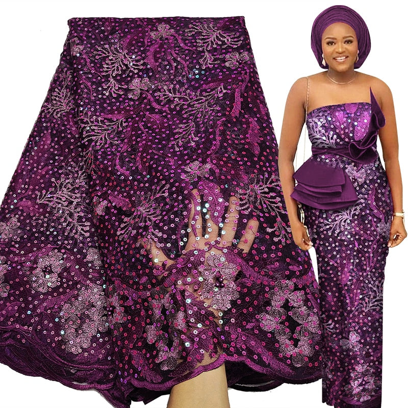 Bestway Latest French Tulle Lace Fabric 5 Yards 2021 High Quality Nigerian Women Wedding Sequins Embroidery African Lace Fabric