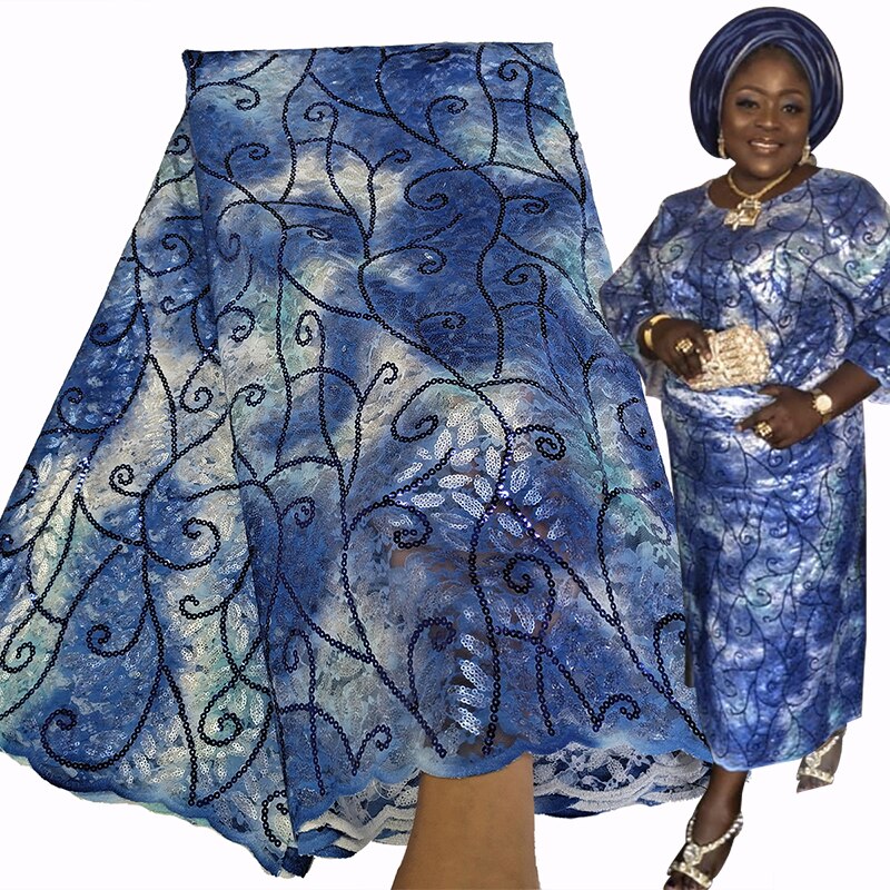 Bestway Luxury Sequins African Lace Fabric 5 Yards Quality Embroidery Rashel Net Lace Material Nigerian Asoebi Party Dress 2021
