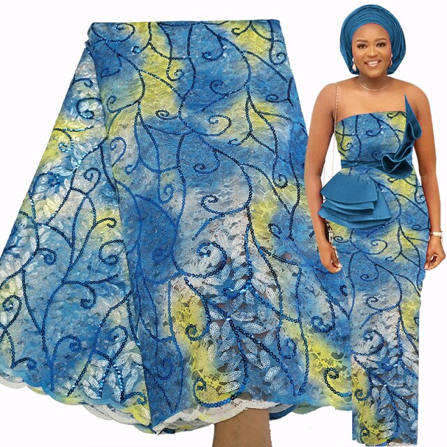 Bestway Luxury Sequins African Lace Fabric 5 Yards Quality Embroidery Rashel Net Lace Material Nigerian Asoebi Party Dress 2021