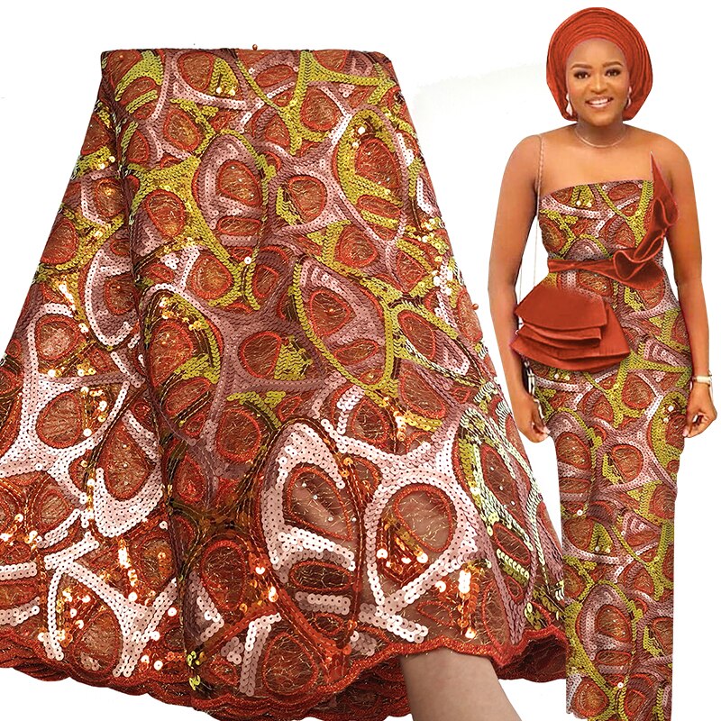 Bestway Luxury Sequins Embroidery African Lace Fabric 5 Yards French Net Lace Nigerian Wedding Party Asoebi Dress Materials 2021