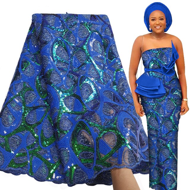 Bestway Luxury Sequins Embroidery African Lace Fabric 5 Yards French Net Lace Nigerian Wedding Party Asoebi Dress Materials 2021