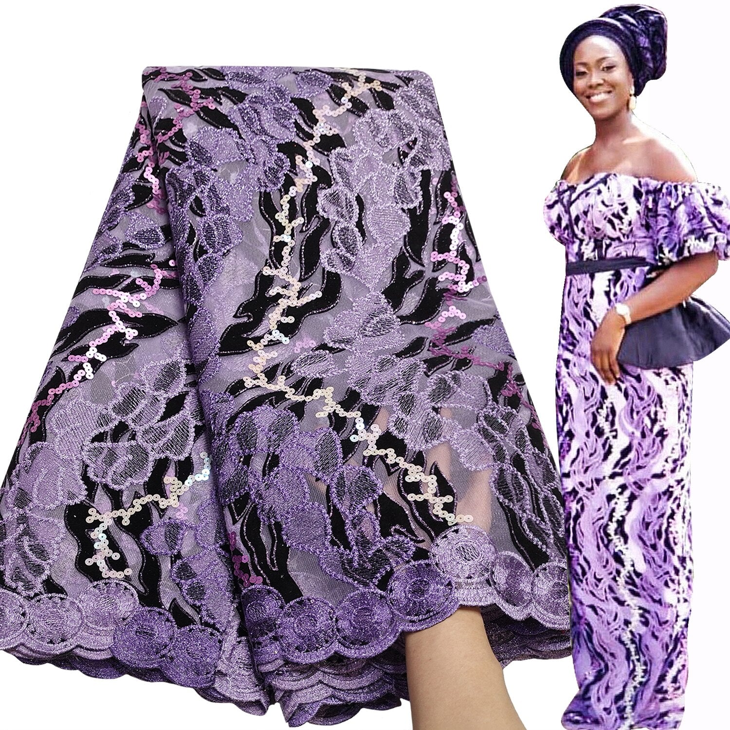 Bestway Unique Laser-cut Velvet Net Embroidery Sequin Lace Fabric
