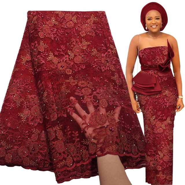 Bestway Latest French Tulle Lace Fabric 5 Yards 2021 High Quality Nigerian Women Wedding Sequins Embroidery African Lace Fabric
